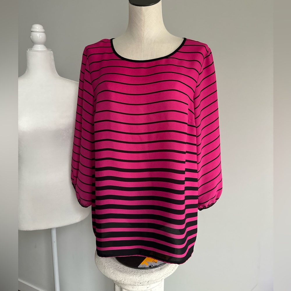 I.N. Studio Fuchsia and Black Striped Blouse